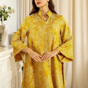 Elegant Embroidered Beaded Jalabiya Gown with Long Sleeves Elegant Embroidered Beaded Jalabiya Gown with Long Sleeves