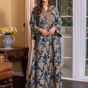 Elegant Embroidered Beaded Jalabiya Gown with Long Sleeves