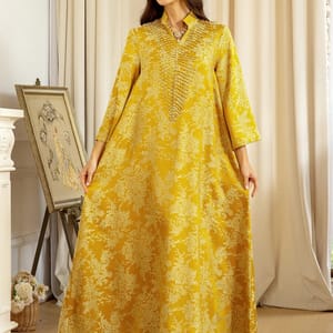 Elegant Embroidered Beaded Jalabiya Gown with Long Sleeves
