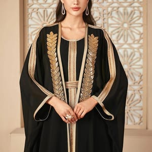 Stylish Two-Piece Sequin Jalabiya Set with Belt Detail Stylish Two-Piece Sequin Jalabiya Set with Belt Detail