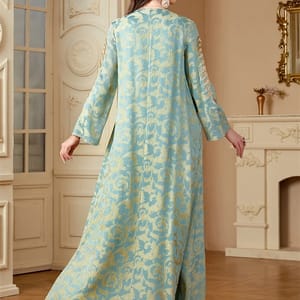 Elegant Floral Print Jacquard Jalabiya with Beaded Appliques Elegant Floral Print Jacquard Jalabiya with Beaded Appliques
