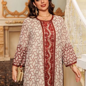 Elegant Mesh Embroidered Maxi Jalabiya with Sequin Patchwork