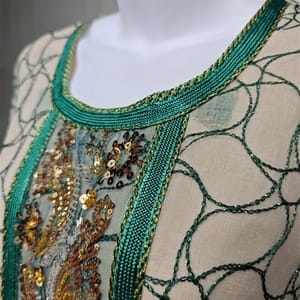 Elegant Mesh Embroidered Maxi Jalabiya with Sequin Patchwork