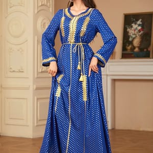 Polka Dot Embroidered Jalabiya with Belt and Long Sleeves Polka Dot Embroidered Jalabiya with Belt and Long Sleeves