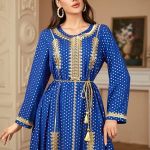 Polka Dot Embroidered Jalabiya with Belt and Long Sleeves Polka Dot Embroidered Jalabiya with Belt and Long Sleeves