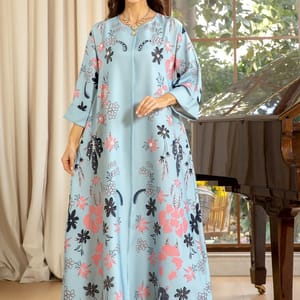 Elegant Burnt Flower Embellished Long Jalabiya with O-Neck Design Siskakia - Women's Jalabiyas 1