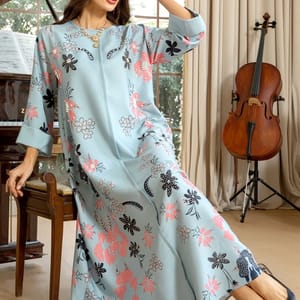 Elegant Burnt Flower Embellished Long Jalabiya with O-Neck Design Siskakia - Women's Jalabiyas 2