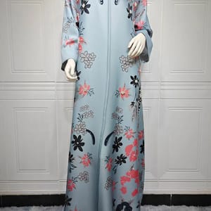 Elegant Burnt Flower Embellished Long Jalabiya with O-Neck Design