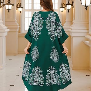Floral Print Beaded Jalabiya with Folded Long Sleeves Siskakia - Women's Jalabiyas 1