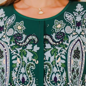 Floral Print Beaded Jalabiya with Folded Long Sleeves Siskakia - Women's Jalabiyas 3