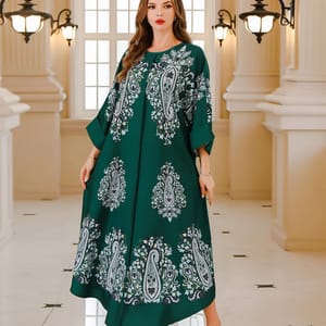 Floral Print Beaded Jalabiya with Folded Long Sleeves