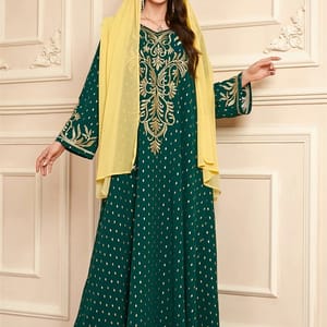 Elegant Embroidered Jalabiya with Matching Scarf and Long Sleeves Elegant Embroidered Jalabiya with Matching Scarf and Long Sleeves