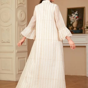 Sequin V-Neck Jalabiya with Flare Sleeves for Ramadan Wear