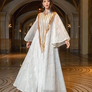 Sequin Tassel Maxi Kaftan with Mesh Petal Sleeves