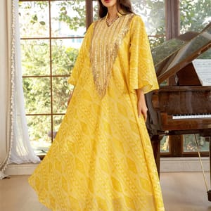 Sequin Tassel Maxi Kaftan with Mesh Petal Sleeves