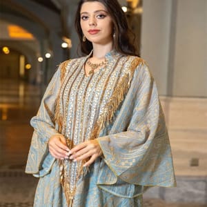 Sequin Tassel Maxi Kaftan with Mesh Petal Sleeves Sequin Tassel Maxi Kaftan with Mesh Petal Sleeves