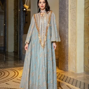 Sequin Tassel Maxi Kaftan with Mesh Petal Sleeves