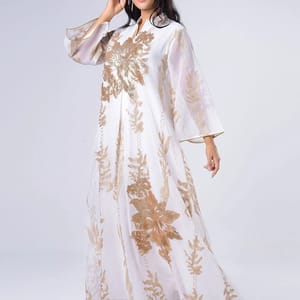 Elegant Sequin Embroidered Abaya Kaftan with Floral Design Siskakia - Women's Kaftans 1