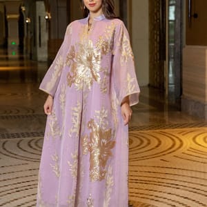 Elegant Sequin Embroidered Maxi Kaftan with Floral Design