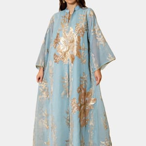 Elegant Sequin Embroidered Maxi Kaftan with Floral Design
