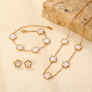 Elegant Flower Jewelry Set with Shell Clover Accents