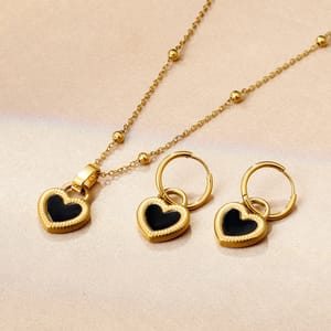 Trendy Black Shell Heart Necklace and Earrings Jewelry Set Luxukisskids - Women's Sets 2