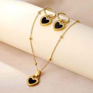 Trendy Black Shell Heart Necklace and Earrings Jewelry Set Luxukisskids - Women's Sets 3