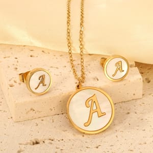 Alphabet Letter Pendant Necklace and Earrings Jewelry Set Luxukisskids - Women's Sets 4