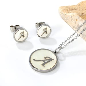 Alphabet Letter Pendant Necklace and Earrings Jewelry Set