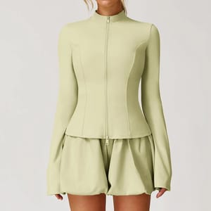 Flared Cuff Zipper Jacket for Running and Yoga Workouts