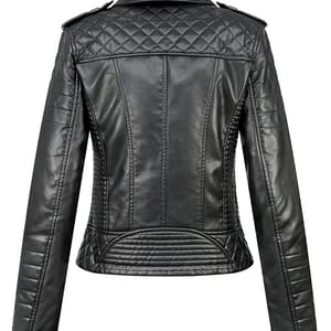 Women’s Short Moto Faux Leather Jacket with Quilted Zipper Details