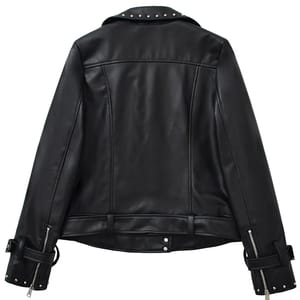 Retro Short Faux Leather Jacket with Zipper and Belt Detail