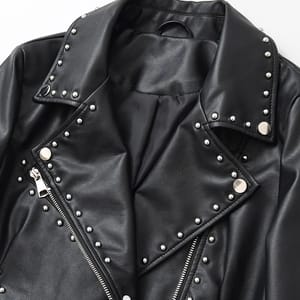 Retro Short Faux Leather Jacket with Zipper and Belt Detail