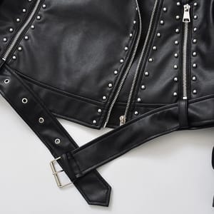 Retro Short Faux Leather Jacket with Zipper and Belt Detail