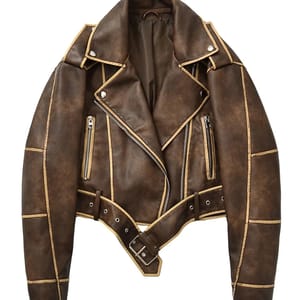 Loose Fit Retro Faux Leather Jacket with Zipper and Belt