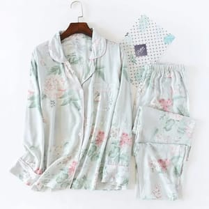 Floral Viscose Silk Lounge Set with Long Sleeves for Women