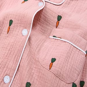 Cotton Crepe Long Sleeve Carrot Print Homewear Sleep Set Cotton Crepe Long Sleeve Carrot Print Homewear Sleep Set