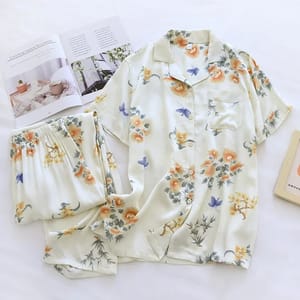 Floral Viscose Short Sleeve Lounge Set with Long Pants Cloud Cotton - Women's Loungewear 2