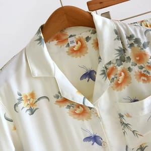 Floral Viscose Short Sleeve Lounge Set with Long Pants Cloud Cotton - Women's Loungewear 3