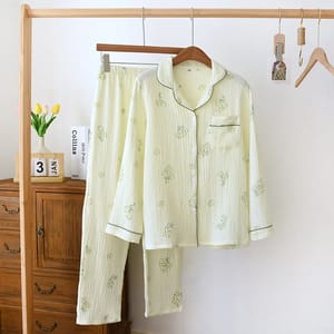 Soft Cotton Floral Loungewear Set with Long Sleeves