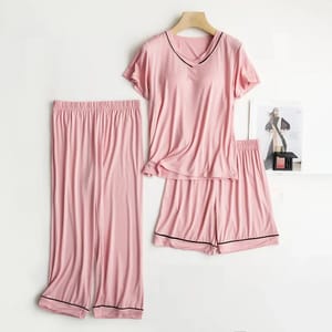 Modal Three-Piece Summer Loungewear Set with Built-In Bra