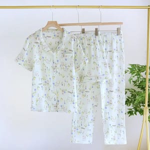 Cotton Crepe Three-Piece Loungewear Set with Cartoon Print
