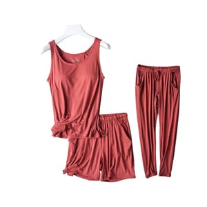 Soft Modal Three-Piece Loungewear Set with Tank Vest