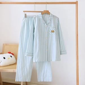 Striped Cotton Two-Piece Loungewear Set with Long Sleeves Striped Cotton Two-Piece Loungewear Set with Long Sleeves