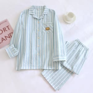 Striped Cotton Two-Piece Loungewear Set with Long Sleeves