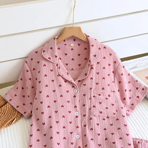 Cotton Crepe Two-Piece Love Print Loungewear for Summer Cotton Crepe Two-Piece Love Print Loungewear for Summer