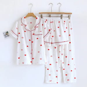 Cotton Crepe Three-Piece Loungewear Set for Home Relaxation Cotton Crepe Three-Piece Loungewear Set for Home Relaxation