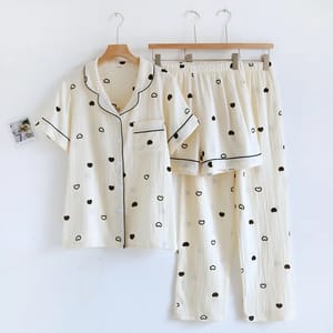 Cotton Crepe Three-Piece Loungewear Set for Home Relaxation