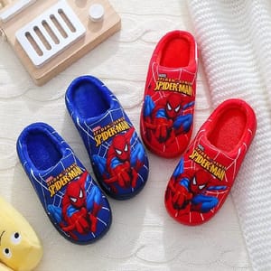 Cartoon Spider Print Cotton Slippers for Kids Winter Comfort