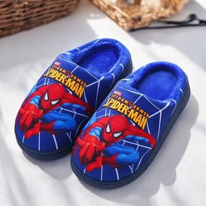 Cartoon Spider Print Cotton Slippers for Kids Winter Comfort